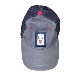 Miller Lite navy and gray snap back‎ hat, with beer can design